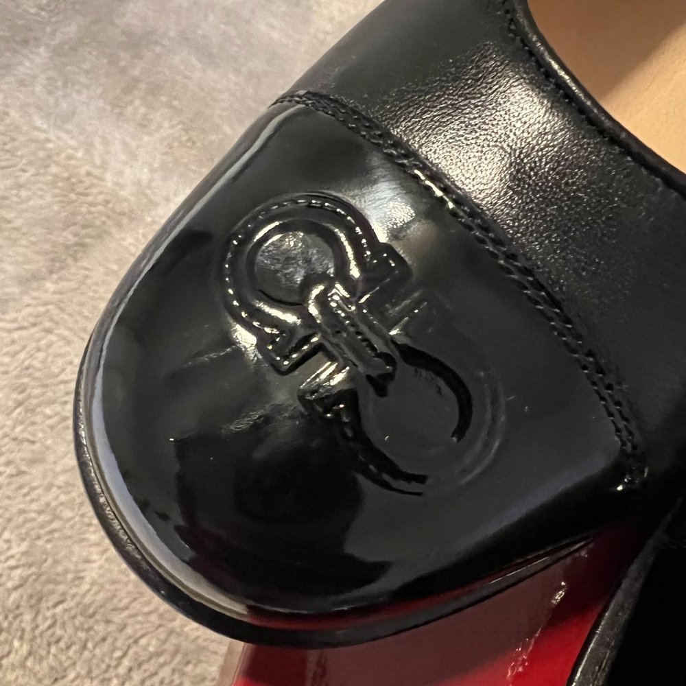 Vintage 5.5 Black Leather Salvatore Ferragamo Ballet Flats Womens Shoes - Image 7